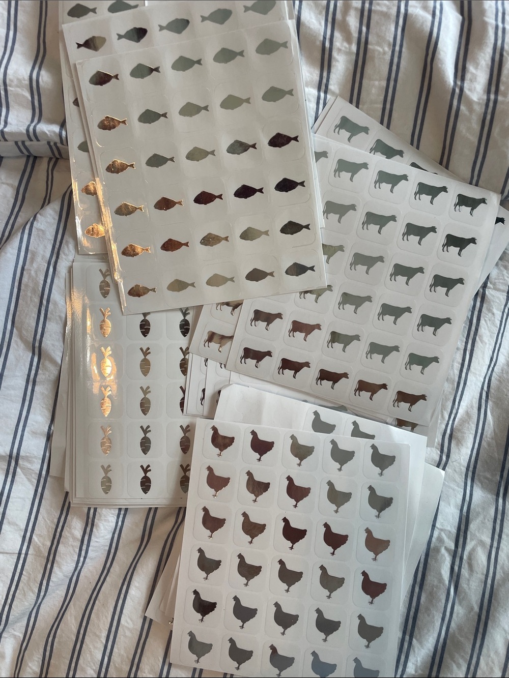 Gold & Silver Animal Sticker Sheets - Farm Animal and Fish Designs